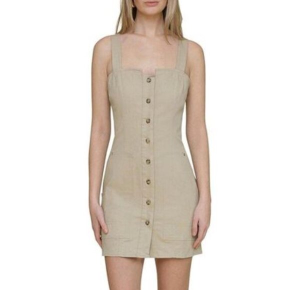 Avec Les Filles | Khaki Button-Front Mini Dress With Utility-Inspired Details - Picture 1 of 16